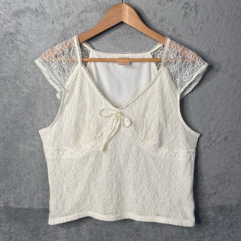 Y2k‎ Babydoll Top 3X Lace Cap Sleeve Cottage Fairy Feminine Romantic Coquette